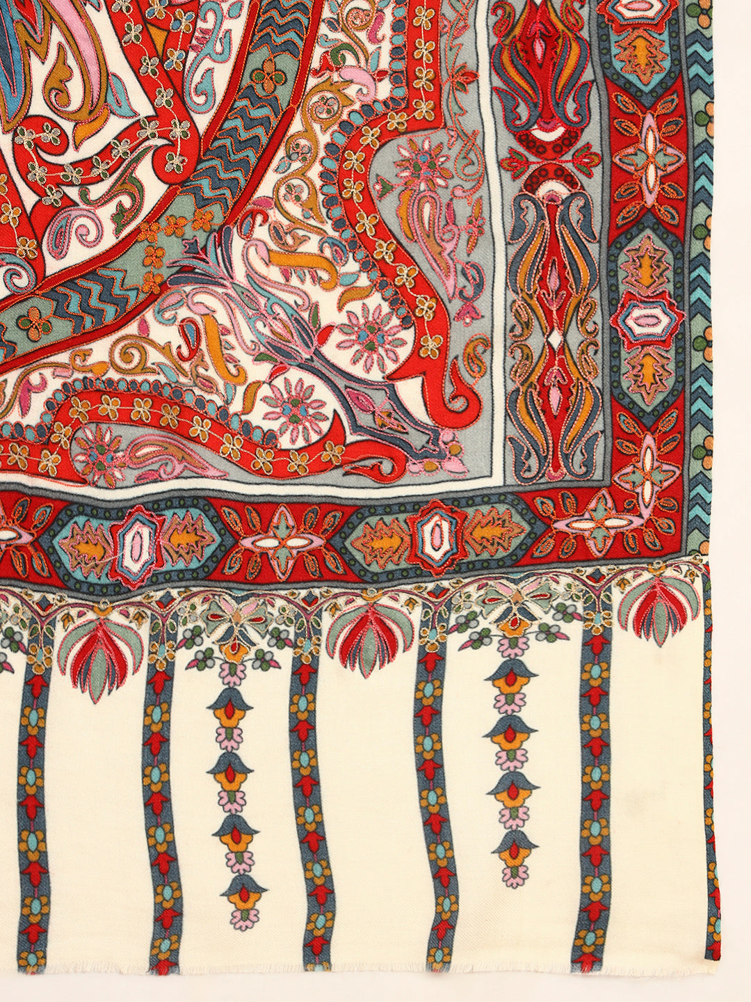 Pashmoda Men Rangrez Rangkalam 100% Pure Wool Fabric Kalamkari Embroidered Shawl (Size: 101x203 CM)