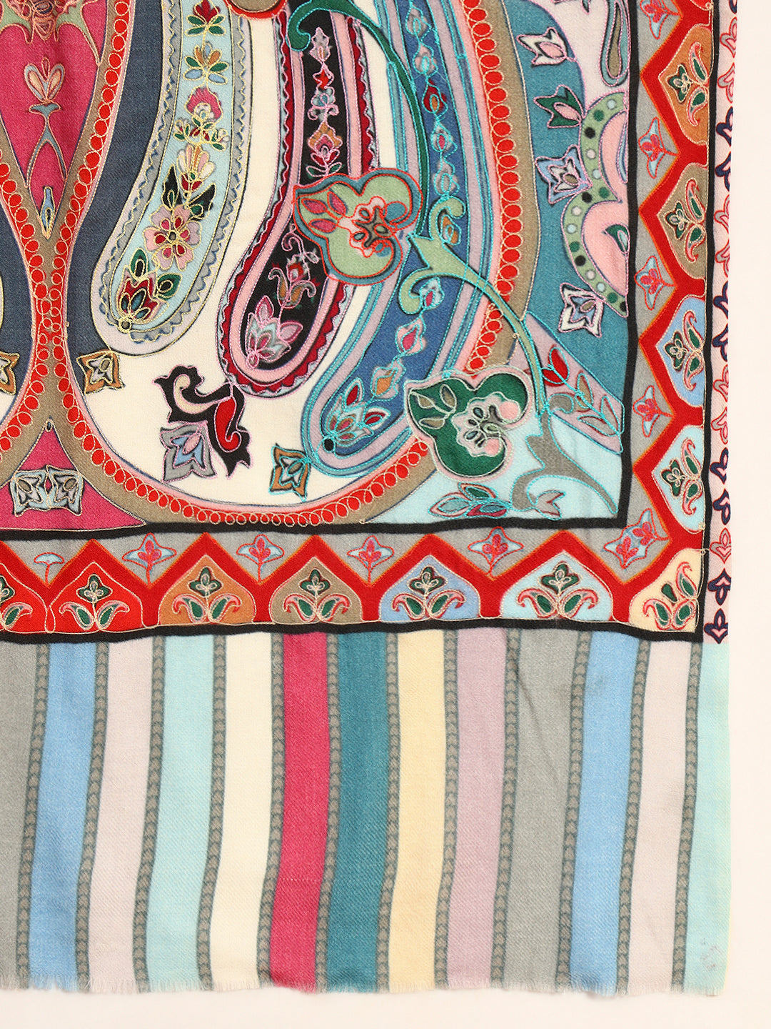 Pashmoda Men Rangdil 100% Pure Wool Fabric Kalamkari Embroidered Stole (Size:71x203cm)