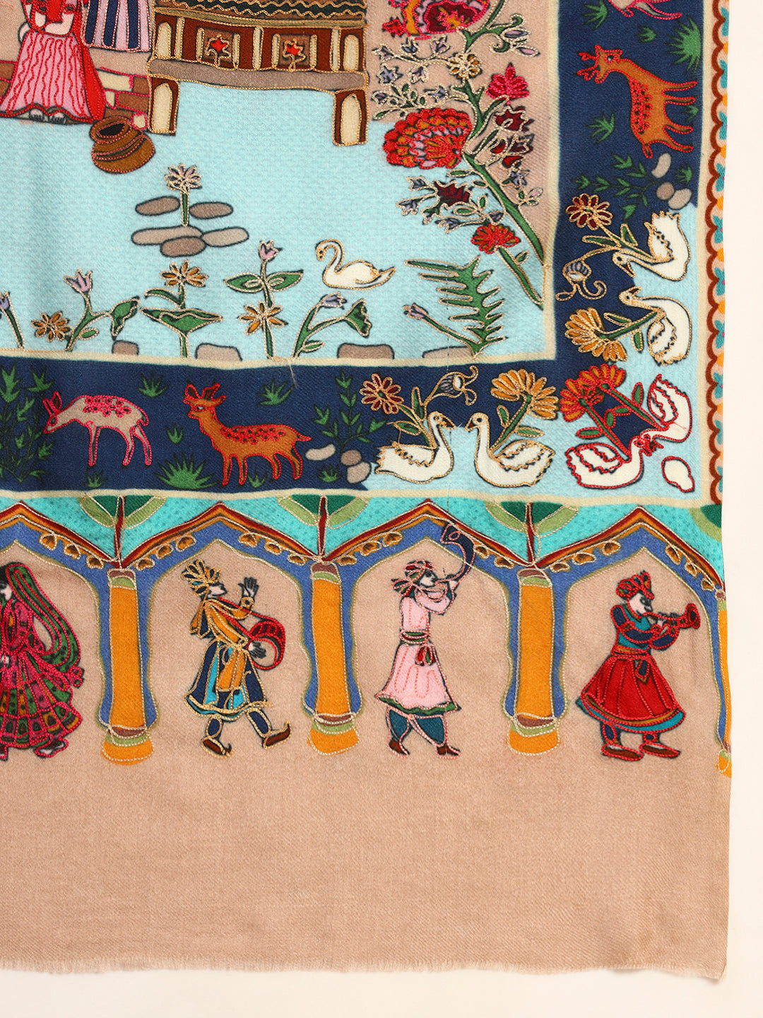 Pashmoda Men Mughal Bagh 100% Pure Wool Fabric Kalamkari Embroidered Shawl (Size: 101x203 CM)