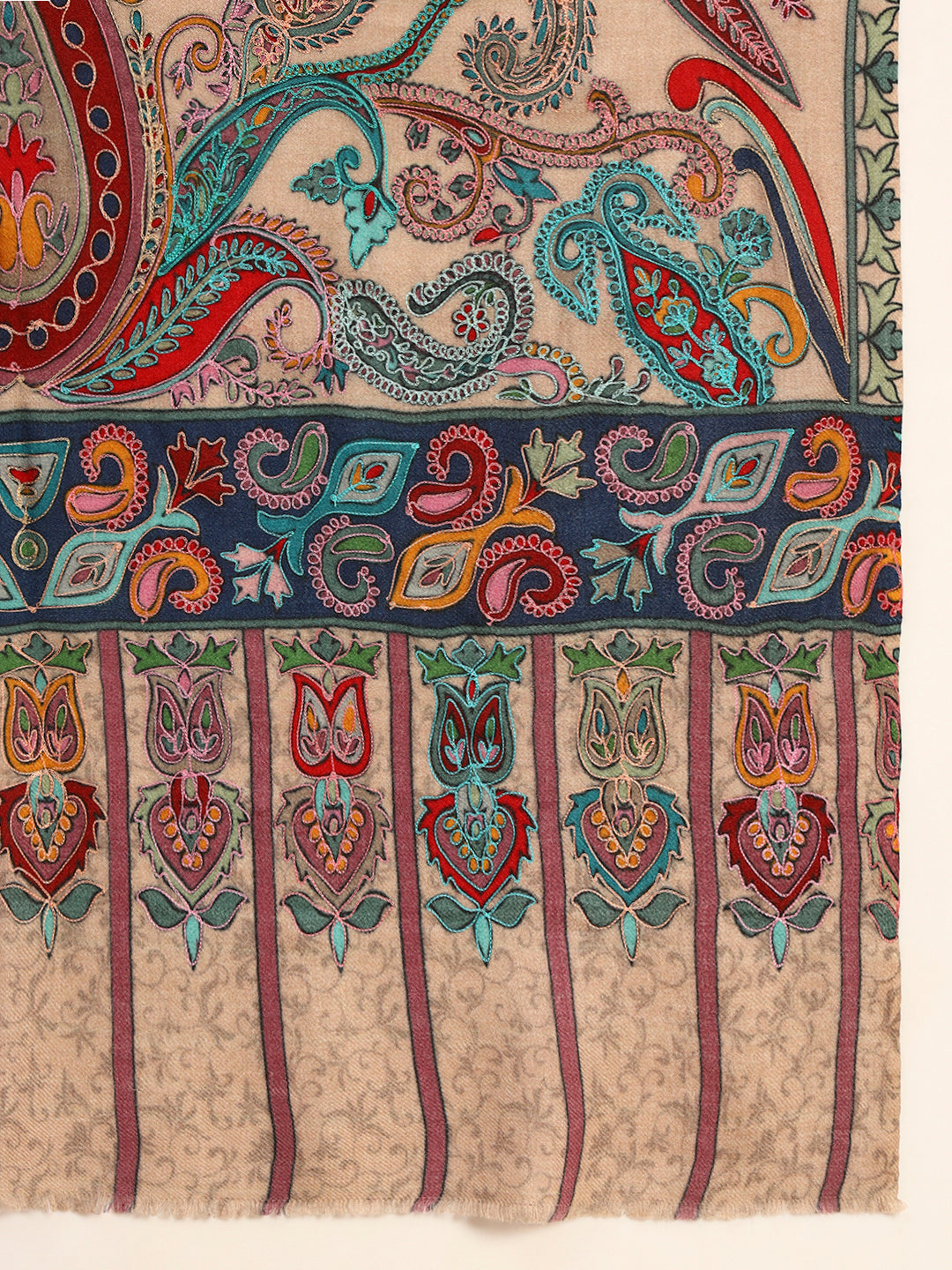 Pashmoda Men Saahtaar 100% Pure Wool Fabric Kalamkari Embroidered Stole (Size:71x203cm)