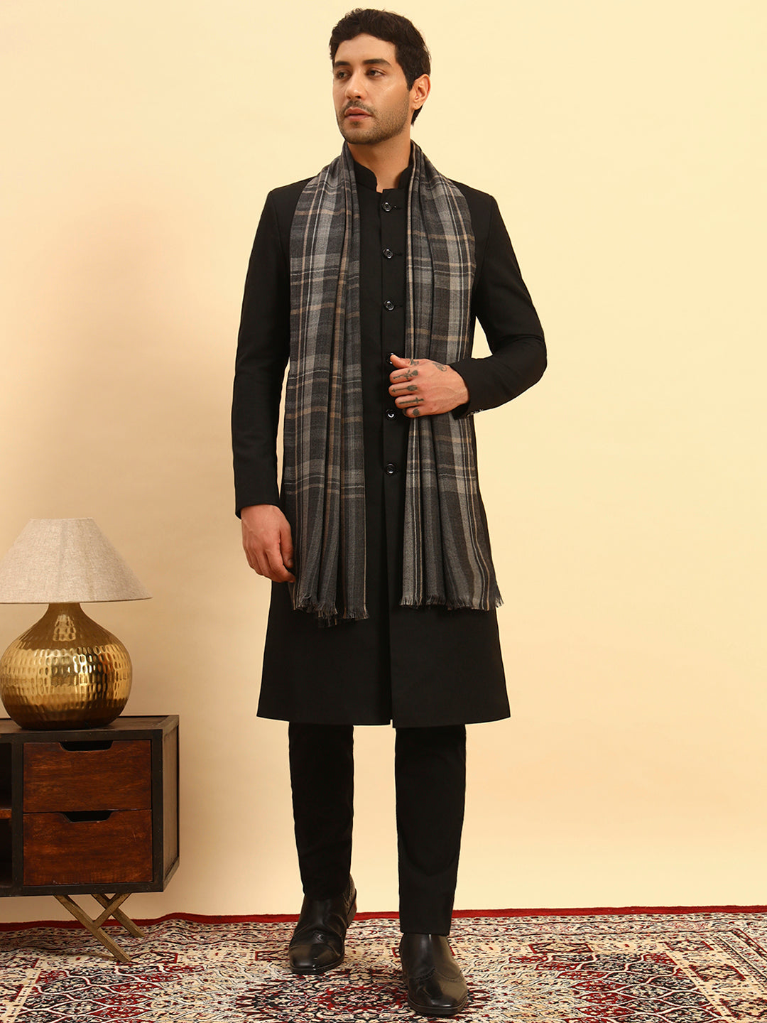 Pashmoda Men Saaz Woollen Checkered Stole (Size :71X203cm)