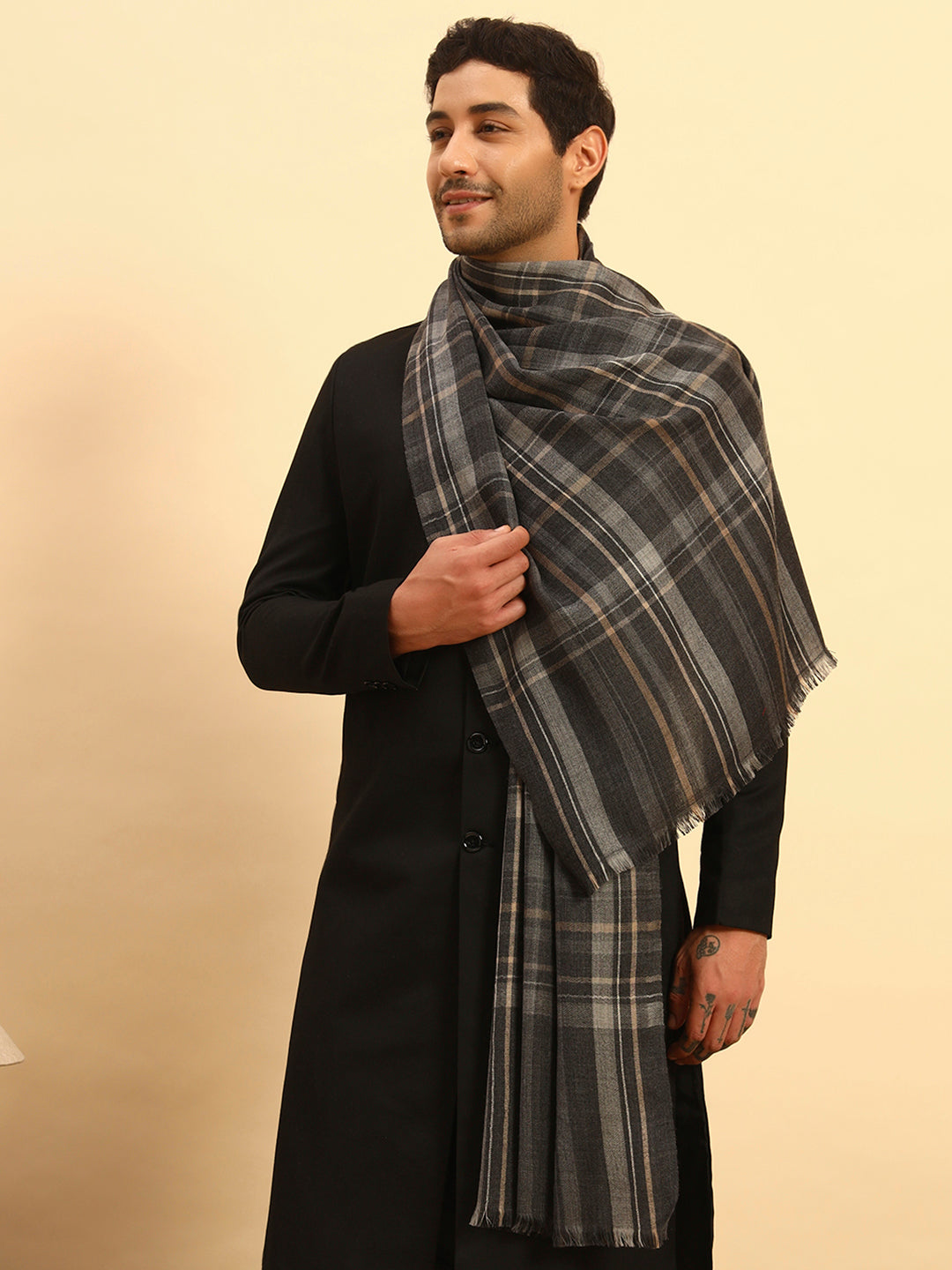 Pashmoda Men Saaz Woollen Checkered Stole (Size :71X203cm)