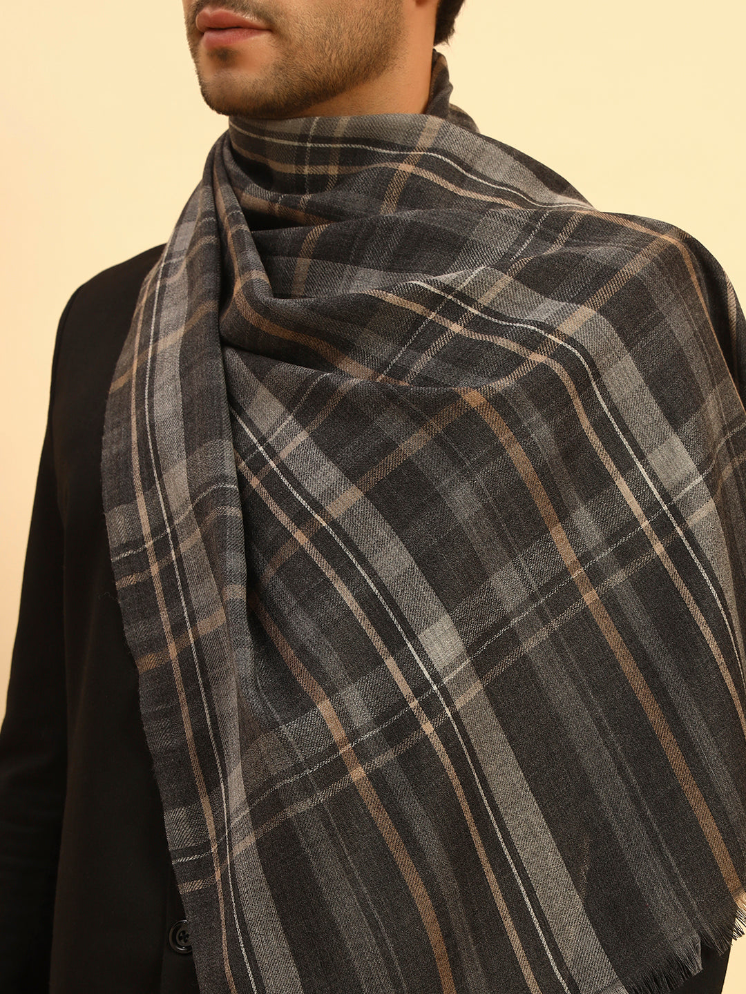 Pashmoda Men Saaz Woollen Checkered Stole (Size :71X203cm)