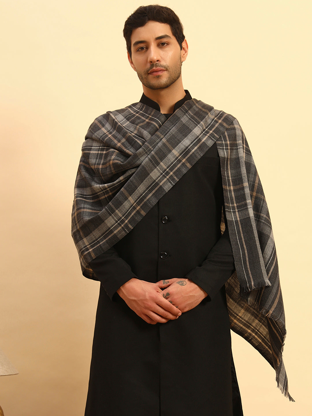 Pashmoda Men Saaz Woollen Checkered Stole (Size :71X203cm)