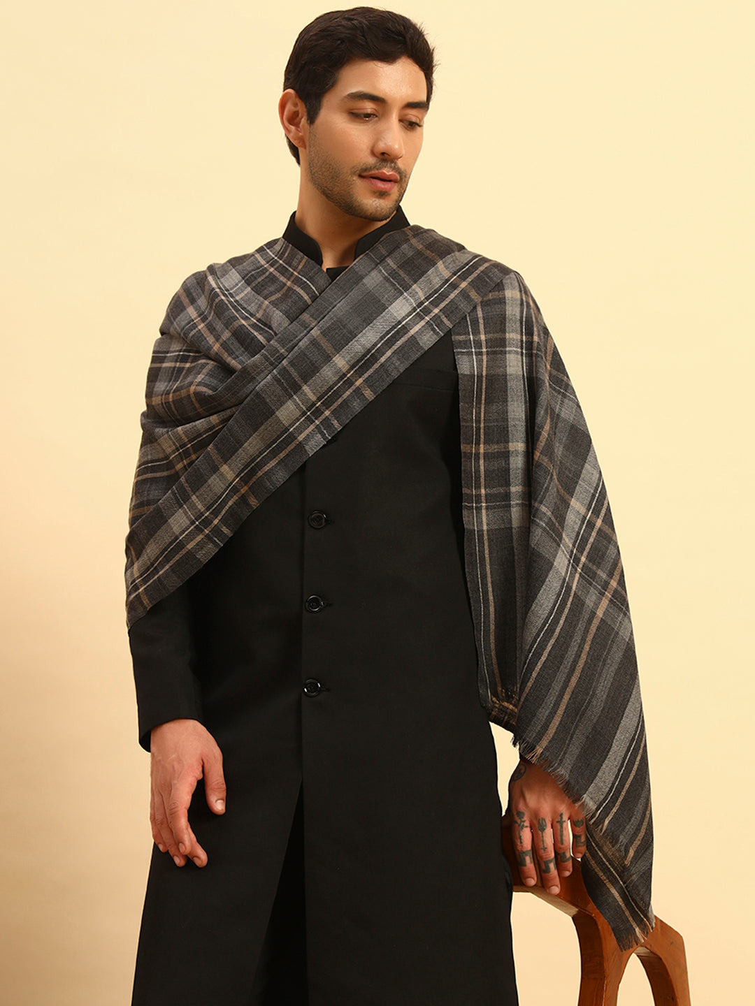 Pashmoda Men Saaz Woollen Checkered Stole (Size :71X203cm)