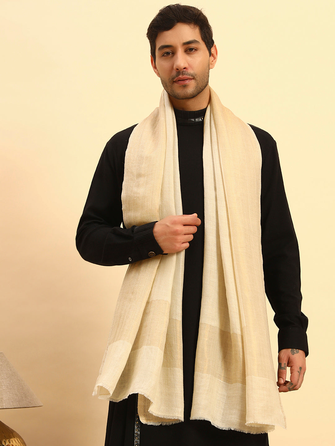Pashmoda Men Midnight Bronze Reversible Zari Moonlight Fine Wool Stole (Size: 71x203 Cm)