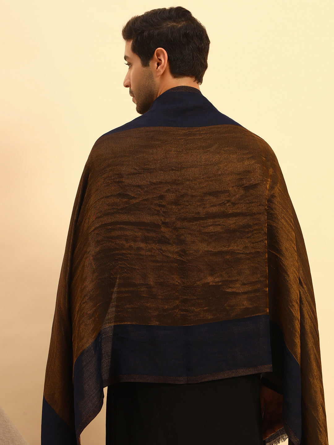 Pashmoda Men Midnight Bronze Reversible Zari Moonlight Fine Wool Stole (Size: 71x203 Cm)