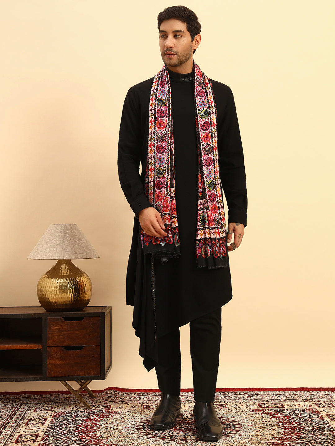 Pashmoda Men Floral Sonata Fine Soft Bamboo Fibre Stole (Size-71x203cm)