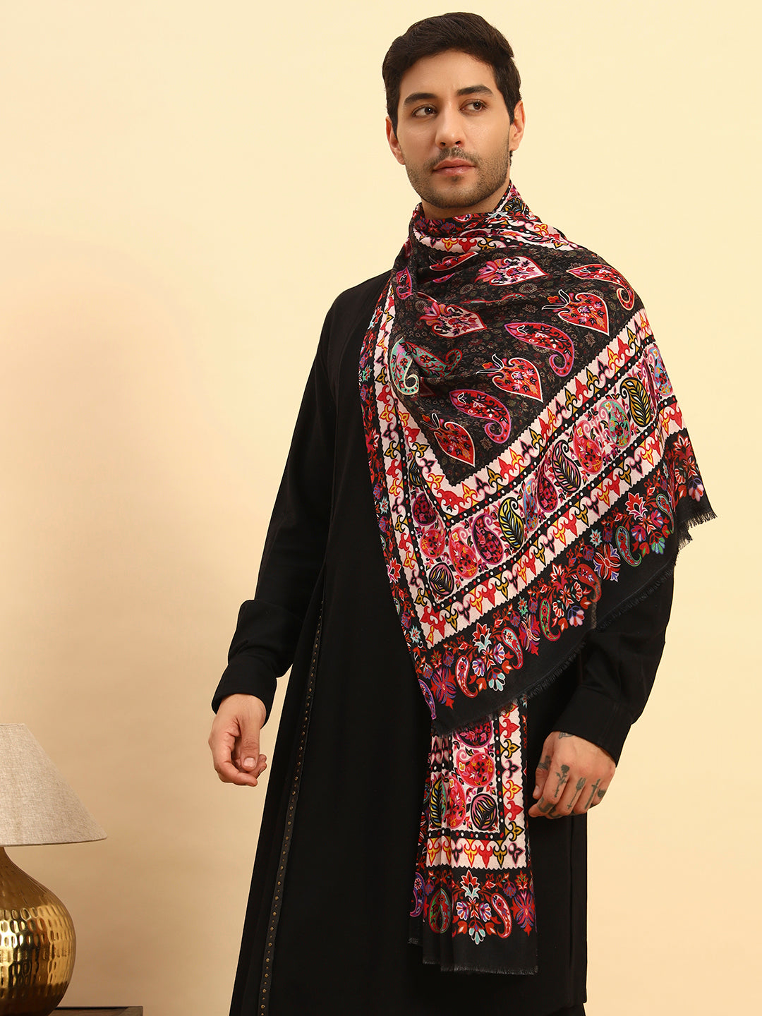 Pashmoda Men Floral Sonata Fine Soft Bamboo Fibre Stole (Size-71x203cm)