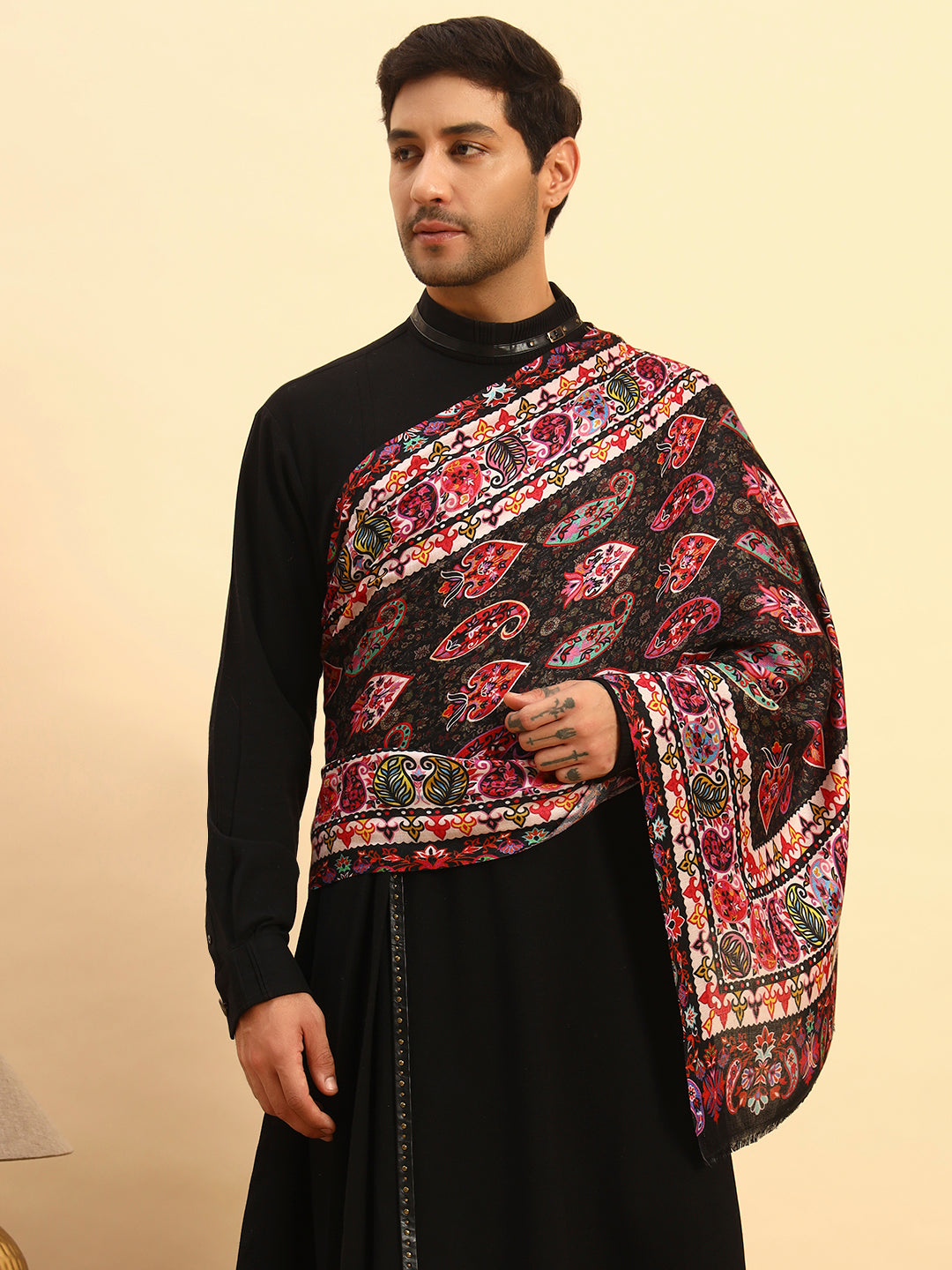 Pashmoda Men Floral Sonata Fine Soft Bamboo Fibre Stole (Size-71x203cm)