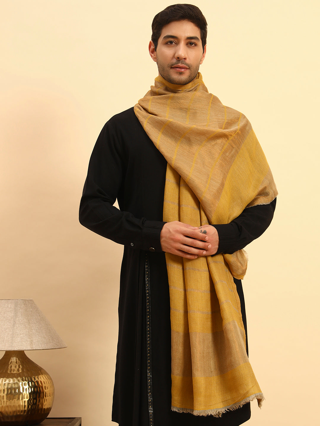 Pashmoda Men Parallel Grace Reversible Zari Moonlight Fine Wool Stole (Size: 71x203 Cm)