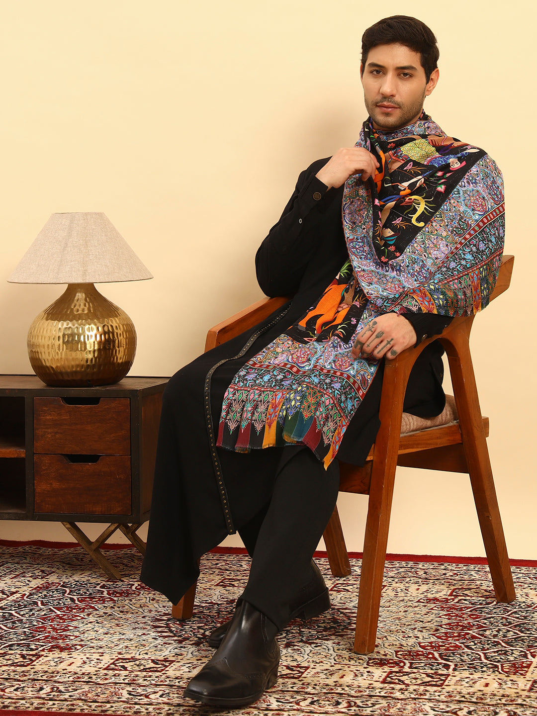 Pashmoda Men Royal Caravan Fine Soft Bamboo Fibre Stole (Size-71x203cm)