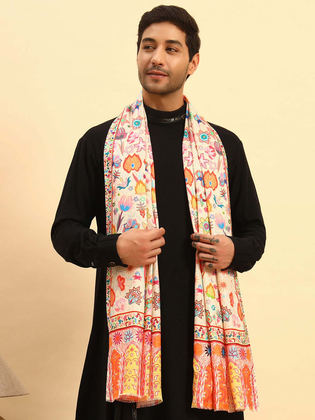 Pashmoda Men Royal Caravan Fine Soft Bamboo Fibre Stole (Size-71x203cm)