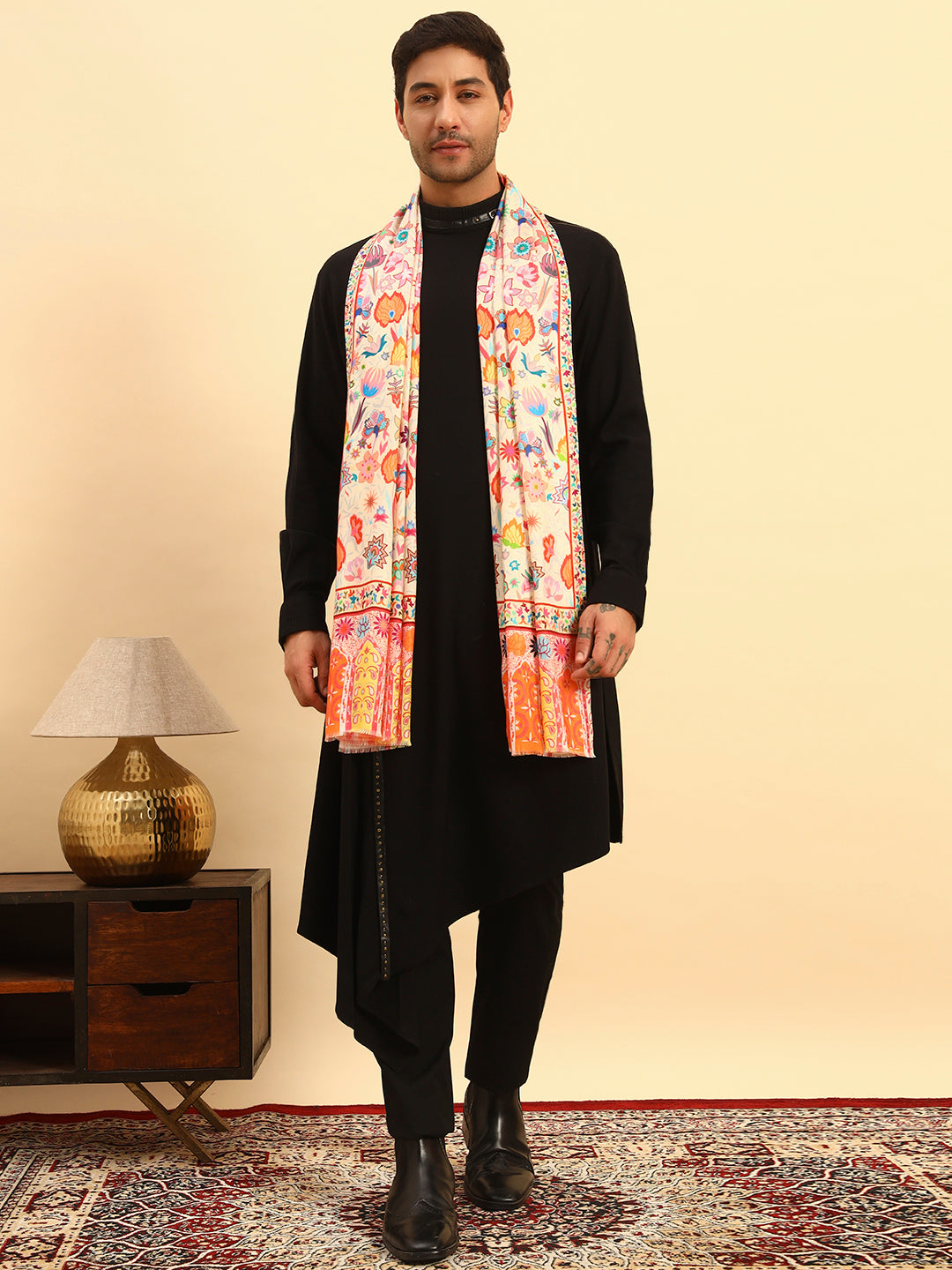 Pashmoda Men Royal Caravan Fine Soft Bamboo Fibre Stole (Size-71x203cm)