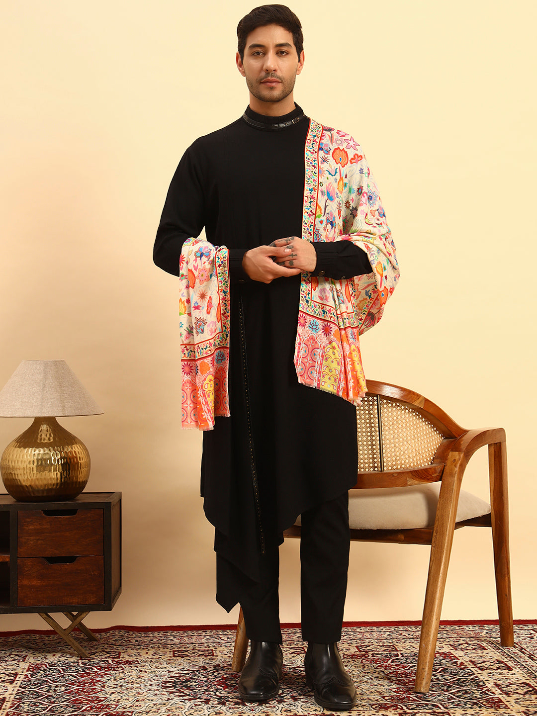 Pashmoda Men Royal Caravan Fine Soft Bamboo Fibre Stole (Size-71x203cm)