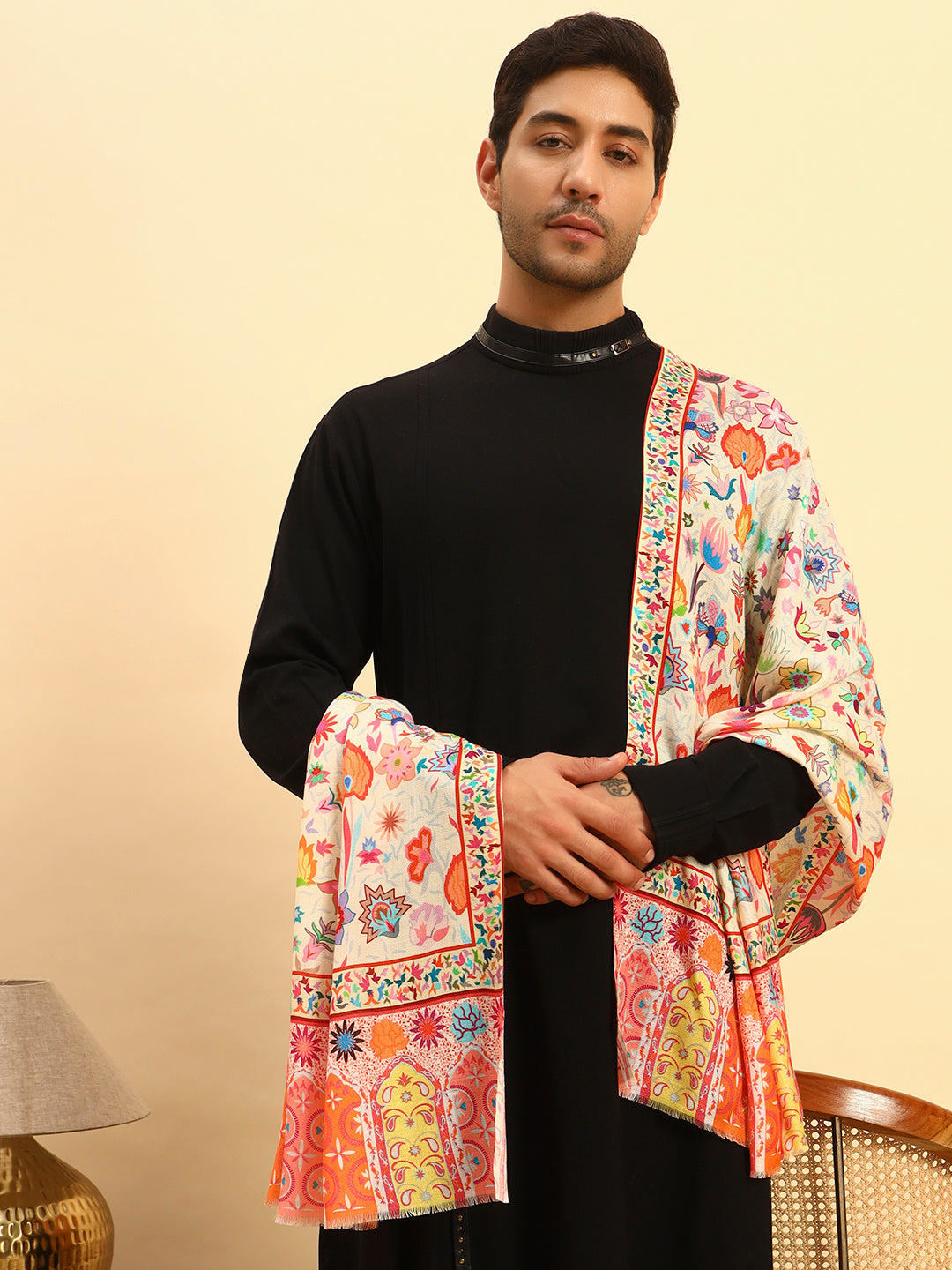 Pashmoda Men Royal Caravan Fine Soft Bamboo Fibre Stole (Size-71x203cm)