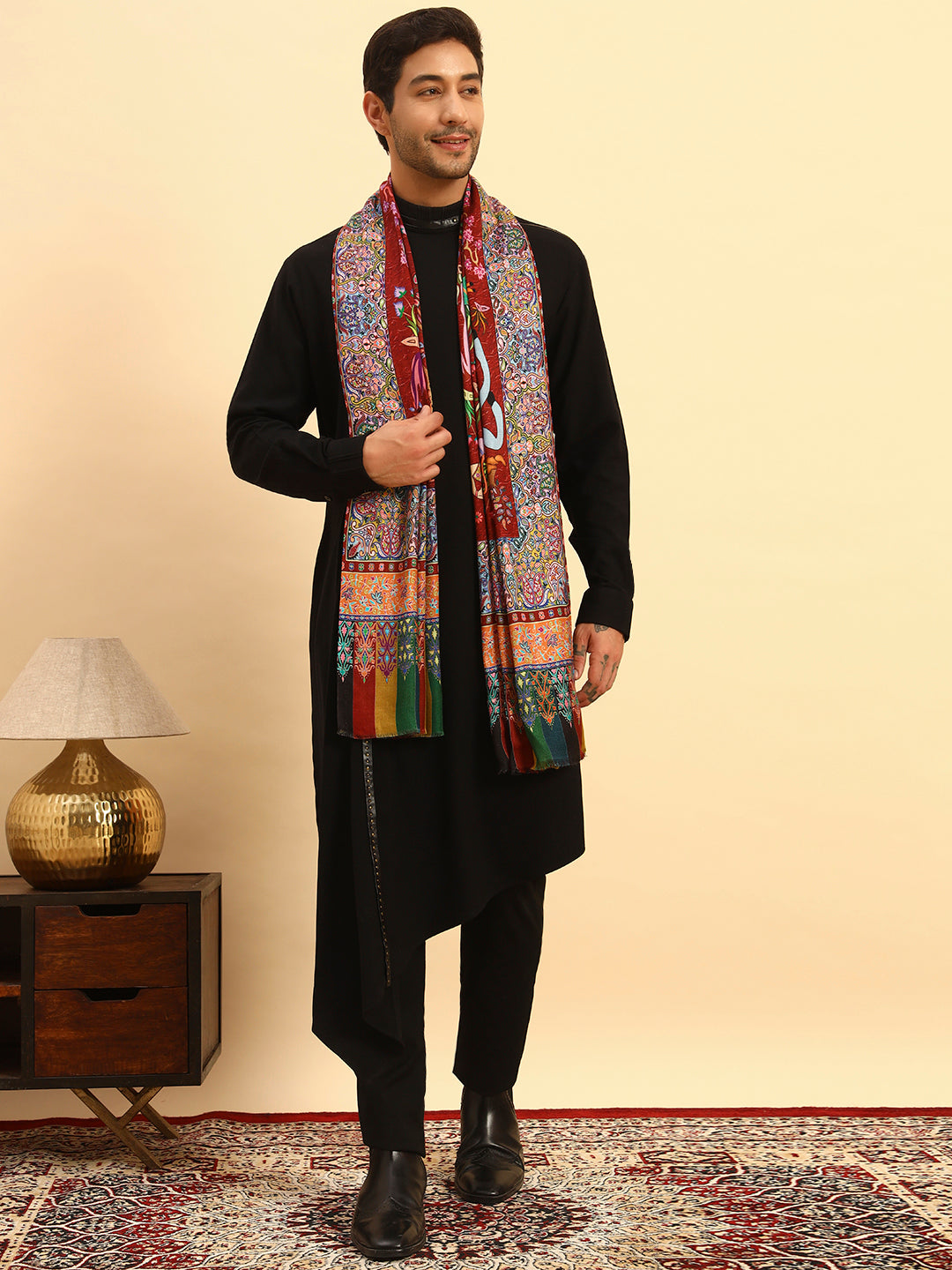 Pashmoda Men Royal Caravan Fine Soft Bamboo Fibre Stole (Size 28x80in, 71x203cm)