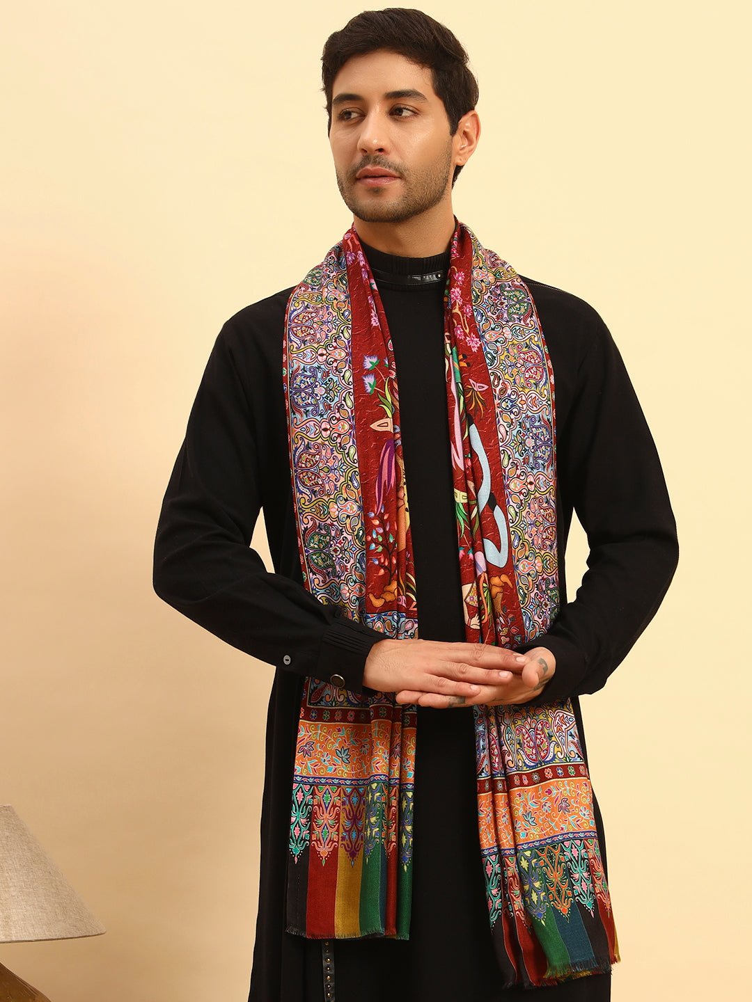 Pashmoda Men Royal Caravan Fine Soft Bamboo Fibre Stole (Size 28x80in, 71x203cm)