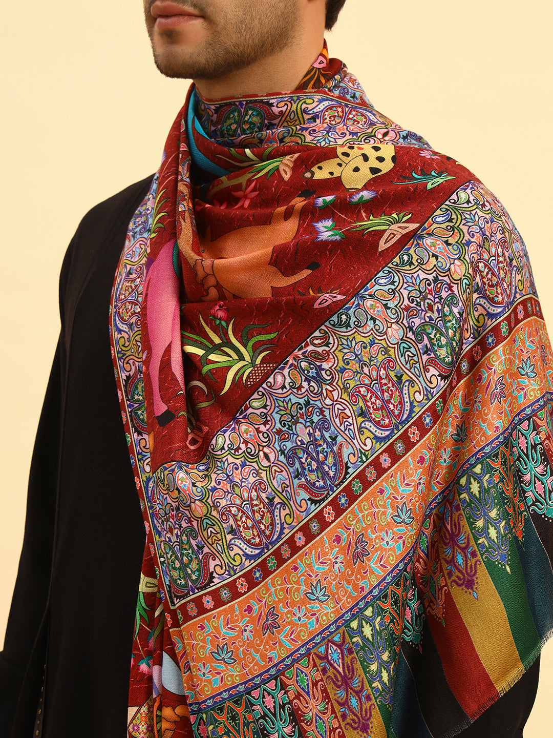 Pashmoda Men Royal Caravan Fine Soft Bamboo Fibre Stole (Size 28x80in, 71x203cm)