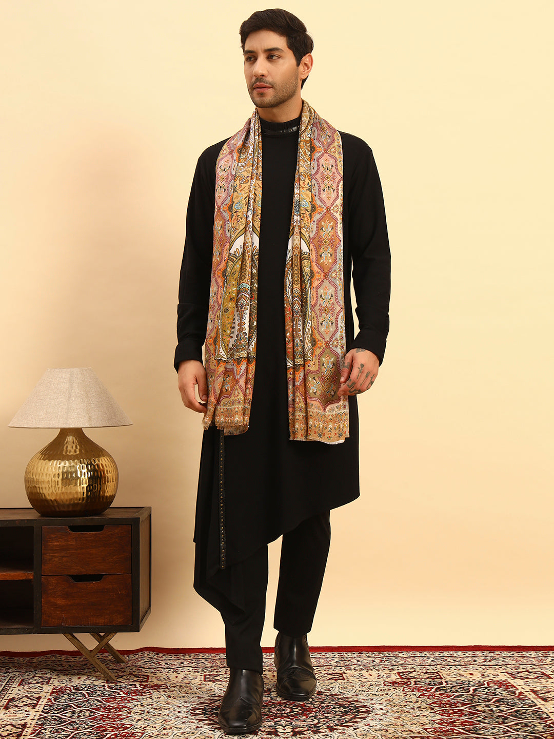 Pashmoda Men Royal Caravan Fine Soft Bamboo Fibre Stole (Size-71x203cm)