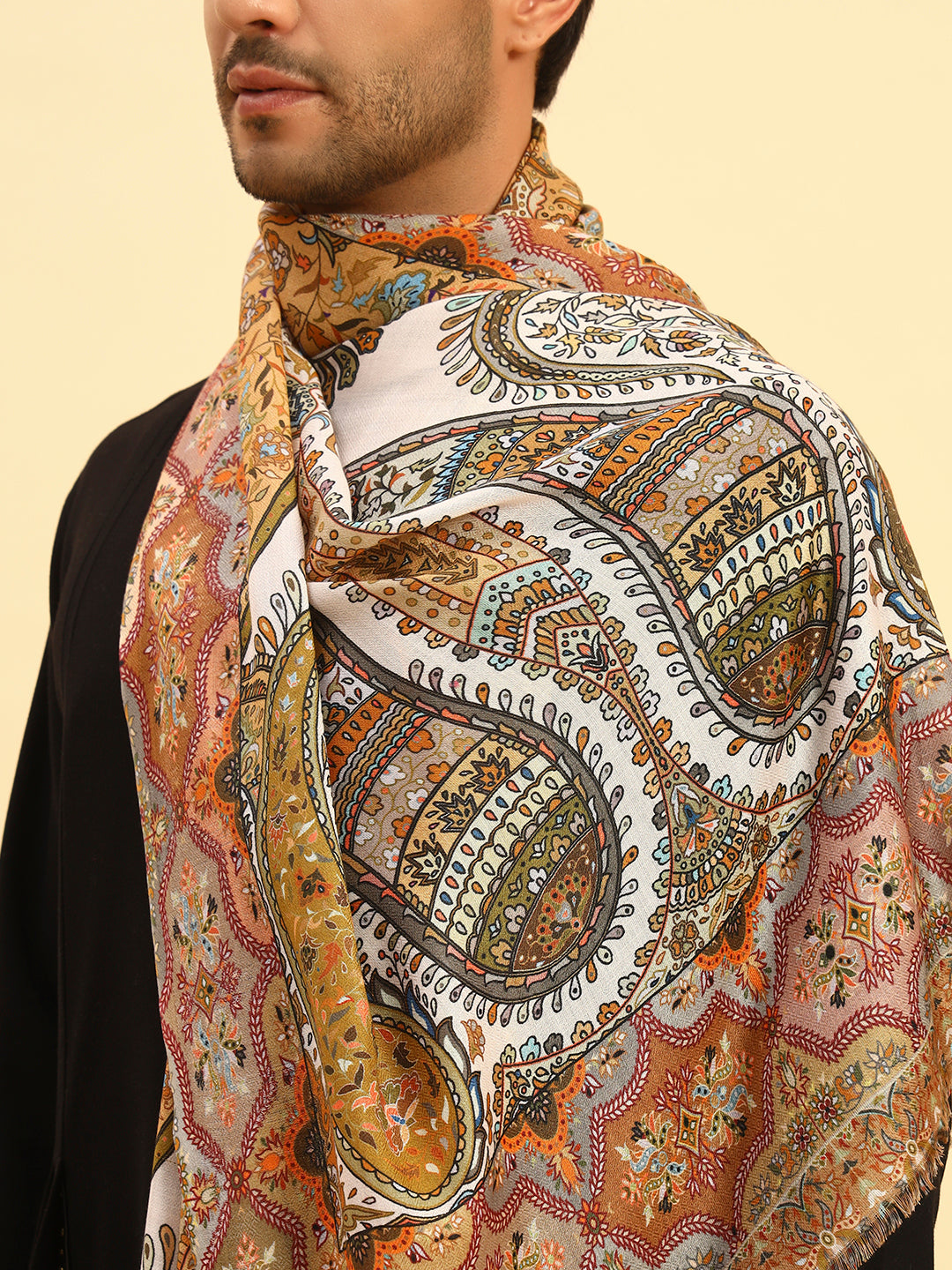 Pashmoda Men Royal Caravan Fine Soft Bamboo Fibre Stole (Size-71x203cm)