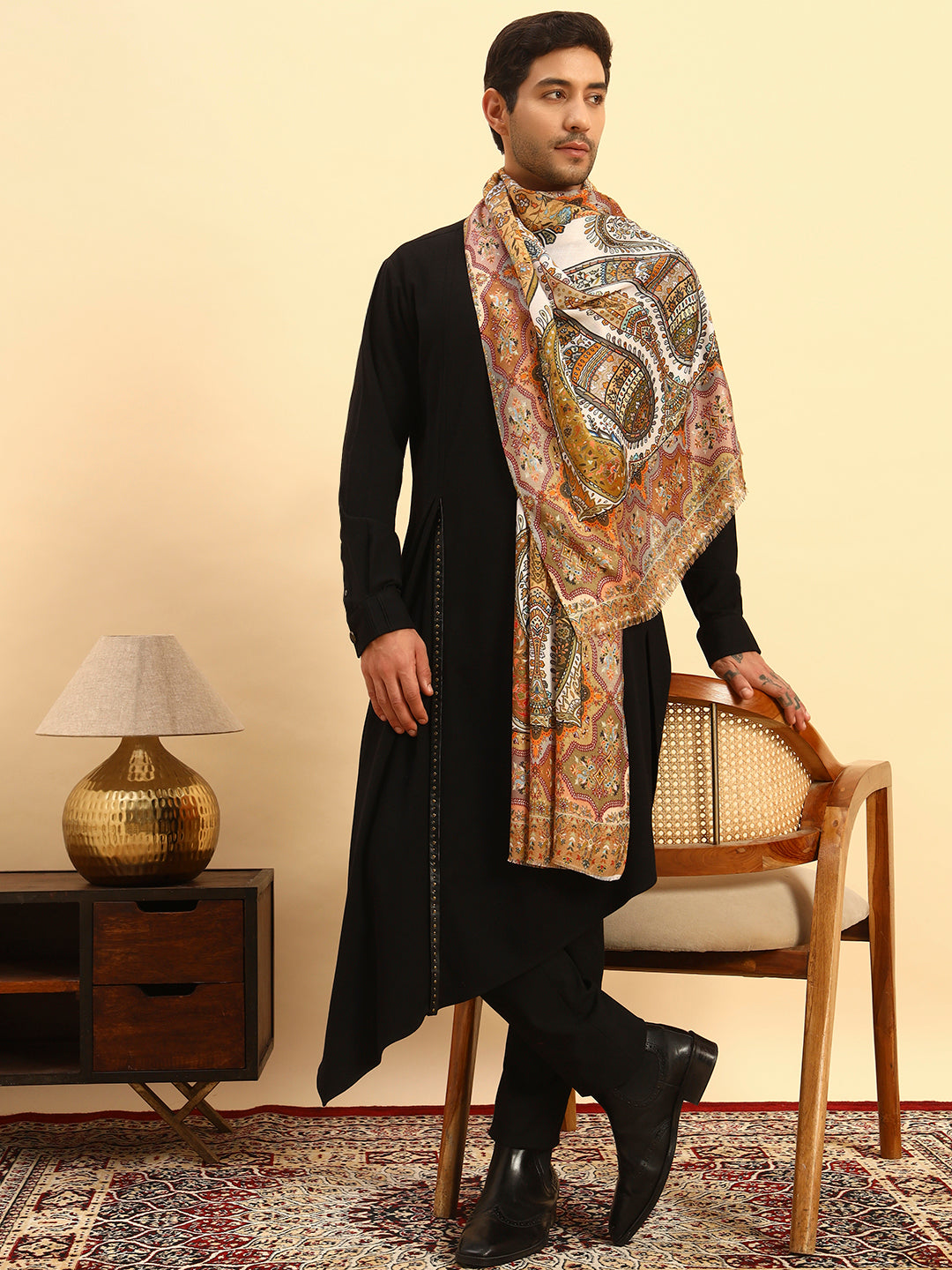 Pashmoda Men Royal Caravan Fine Soft Bamboo Fibre Stole (Size-71x203cm)