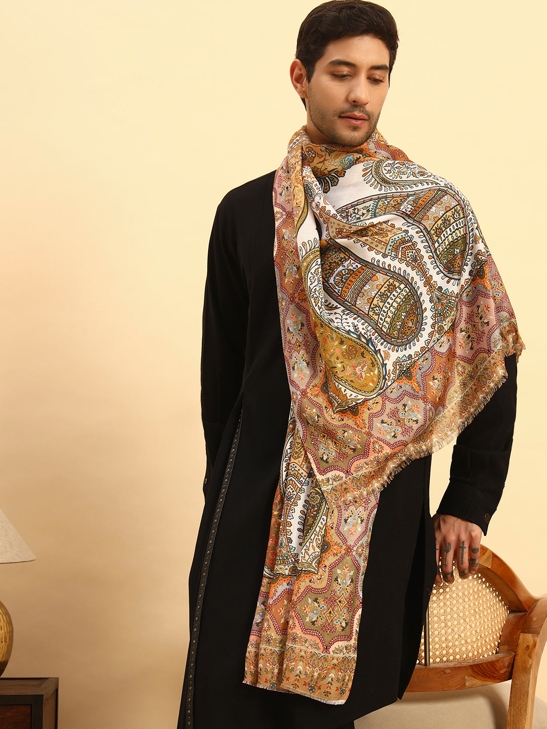 Pashmoda Men Royal Caravan Fine Soft Bamboo Fibre Stole (Size-71x203cm)