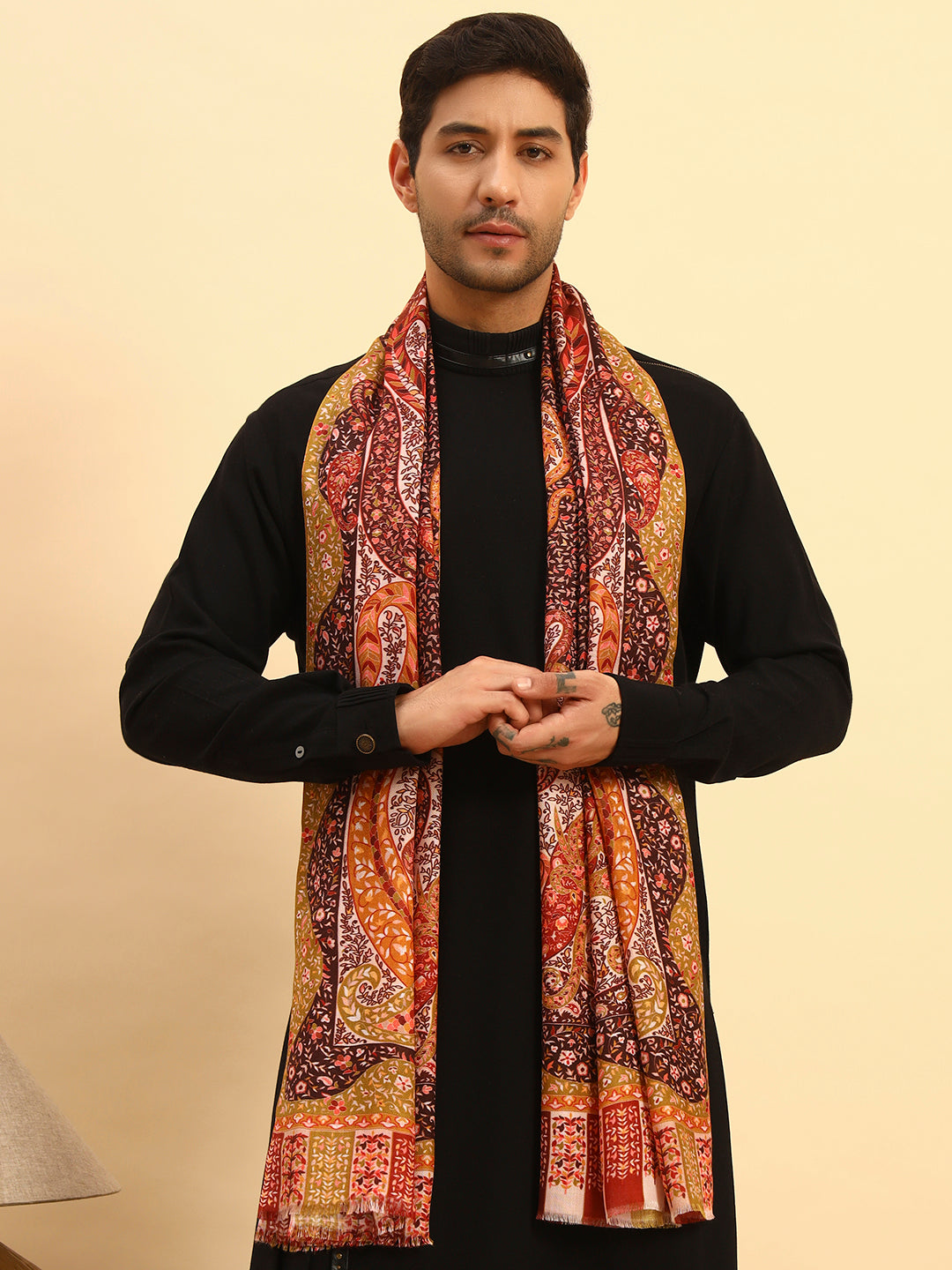 Pashmoda Men Royal Caravan Fine Soft Bamboo Fibre Stole (Size-71x203cm)