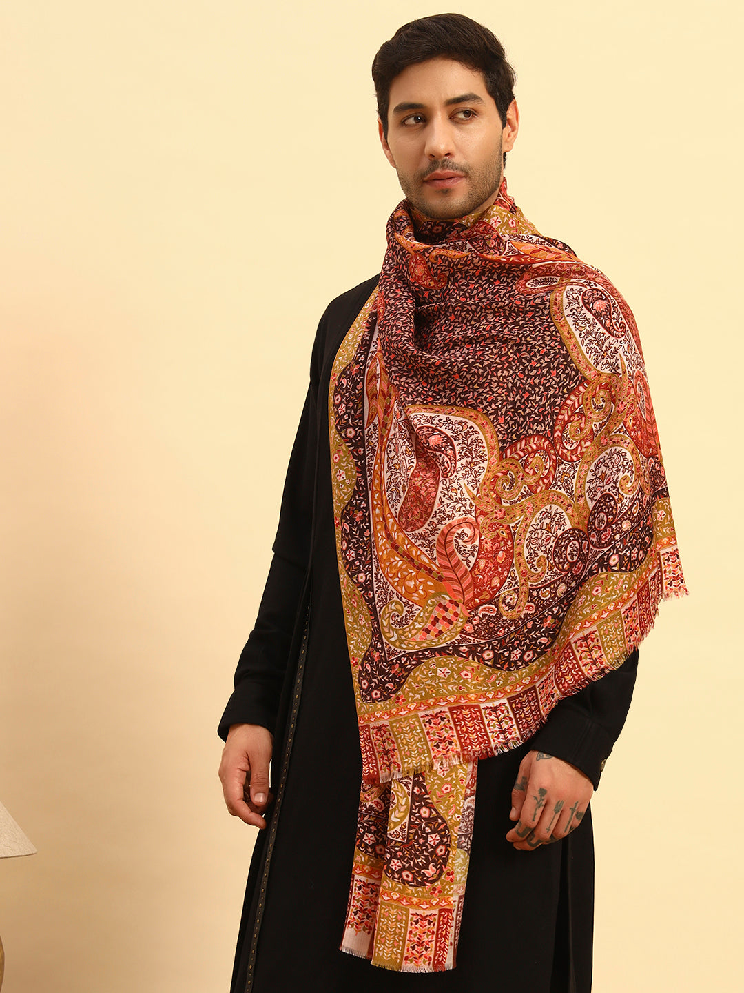 Pashmoda Men Royal Caravan Fine Soft Bamboo Fibre Stole (Size-71x203cm)