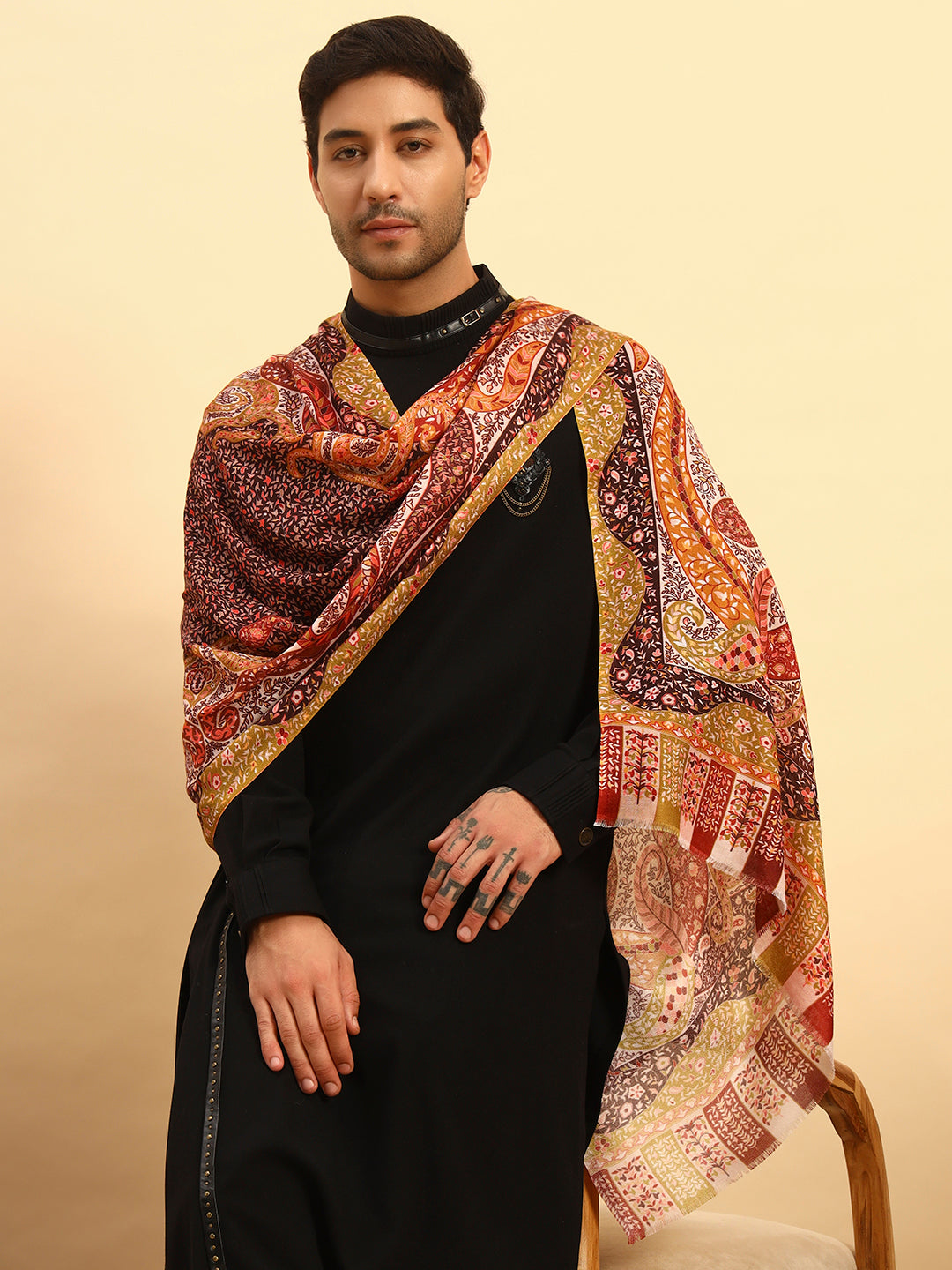 Pashmoda Men Royal Caravan Fine Soft Bamboo Fibre Stole (Size-71x203cm)