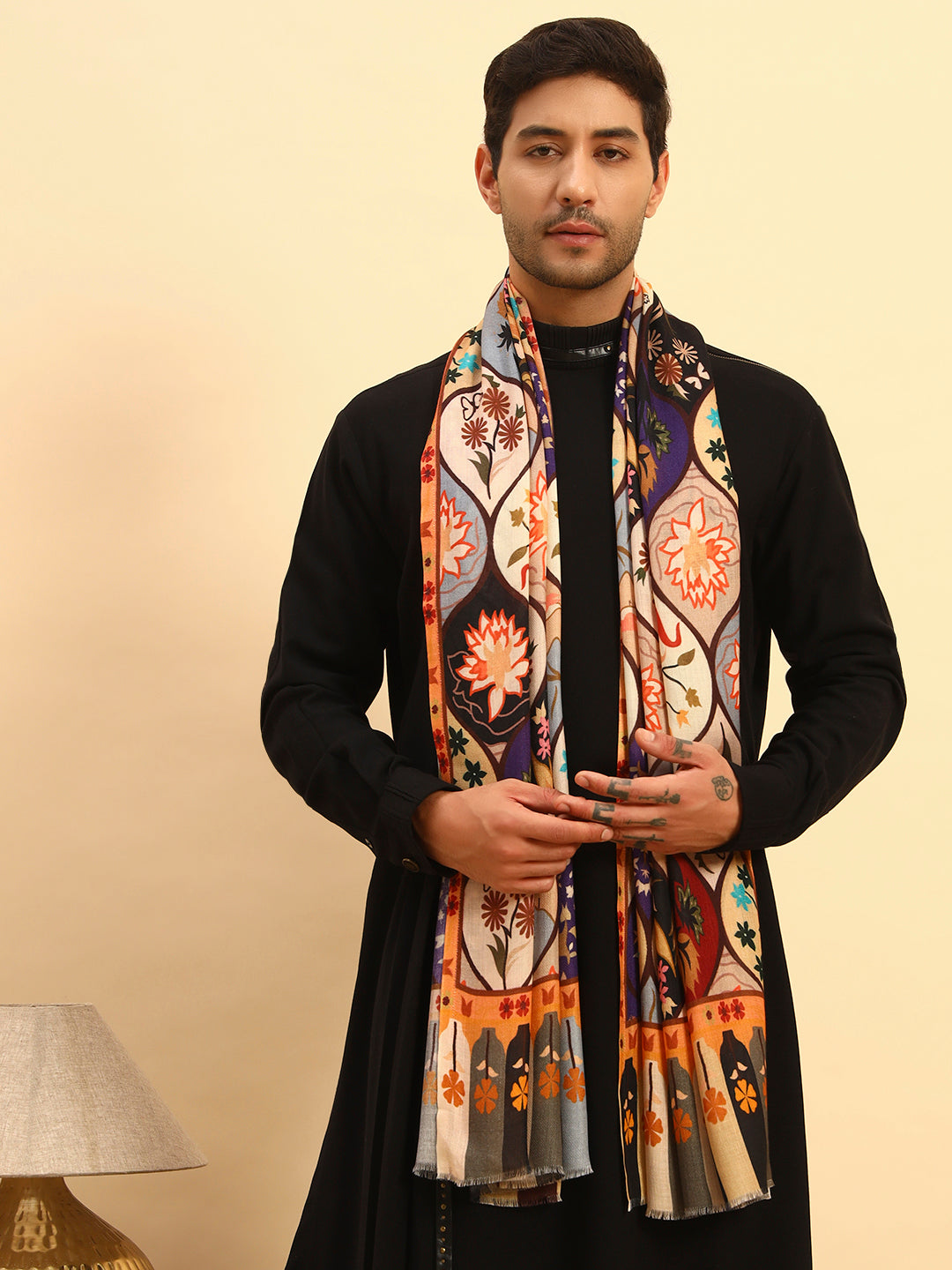 Pashmoda Men Floral Sonata Fine Soft Bamboo Fibre Stole (Size-71x203cm)