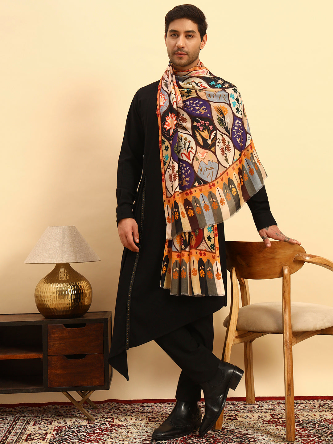 Pashmoda Men Floral Sonata Fine Soft Bamboo Fibre Stole (Size-71x203cm)