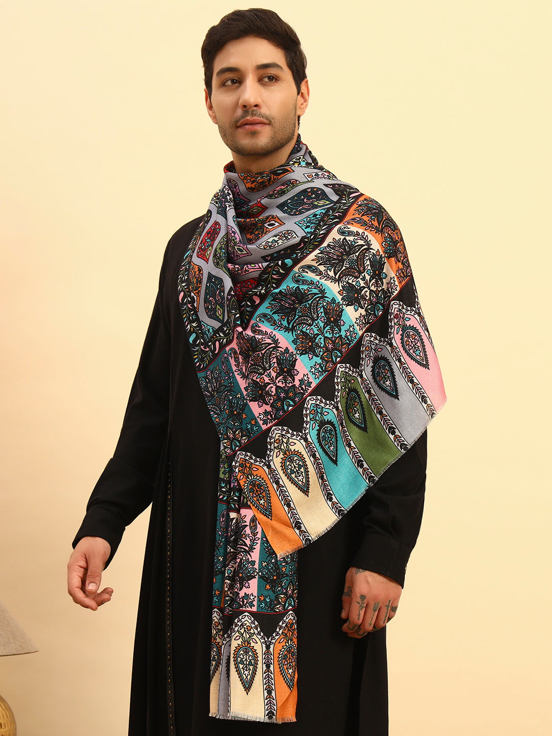 Pashmoda Men Floral Sonata Fine Soft Bamboo Fibre Stole (Size-71x203cm)
