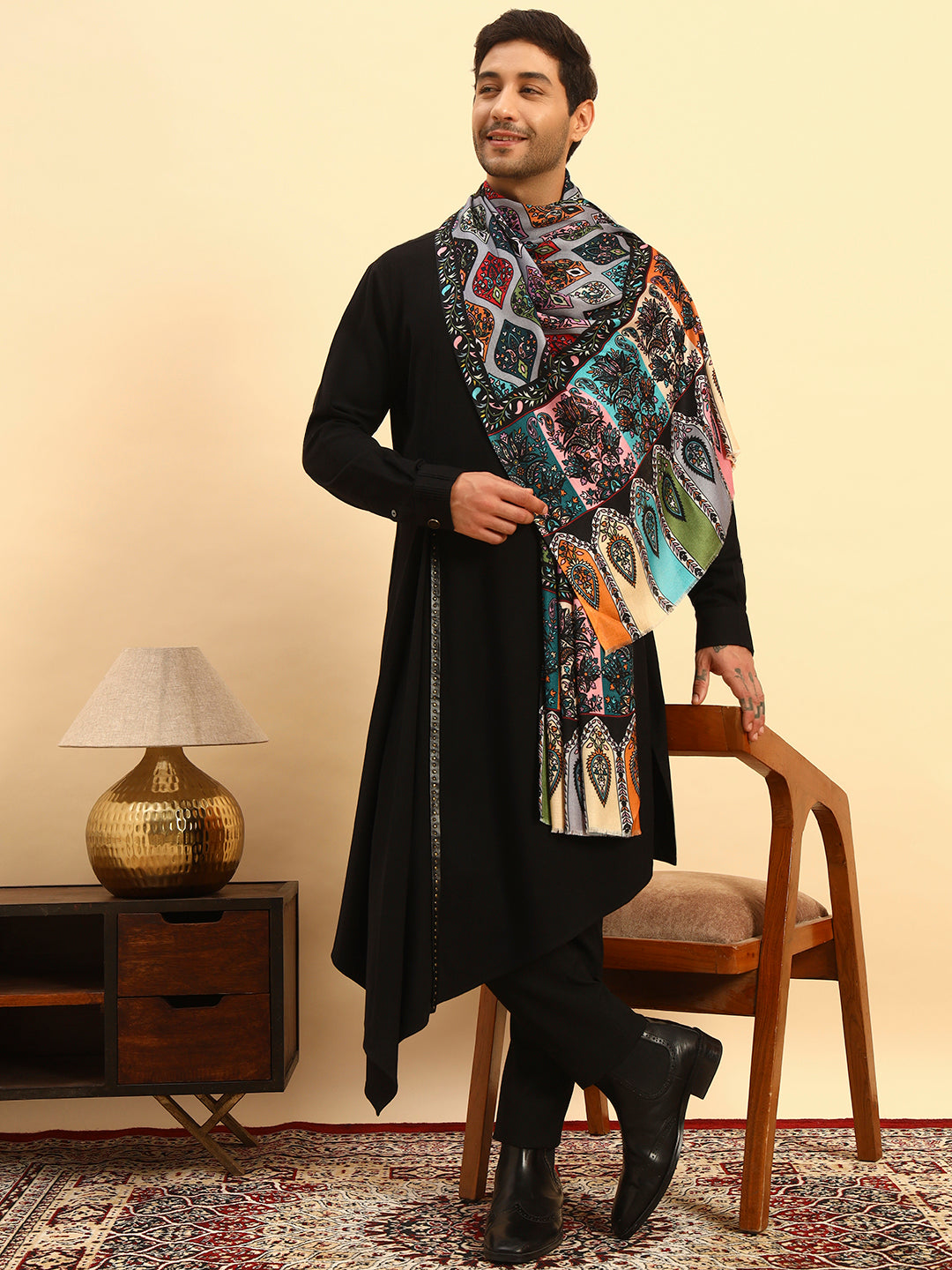 Pashmoda Men Floral Sonata Fine Soft Bamboo Fibre Stole (Size-71x203cm)