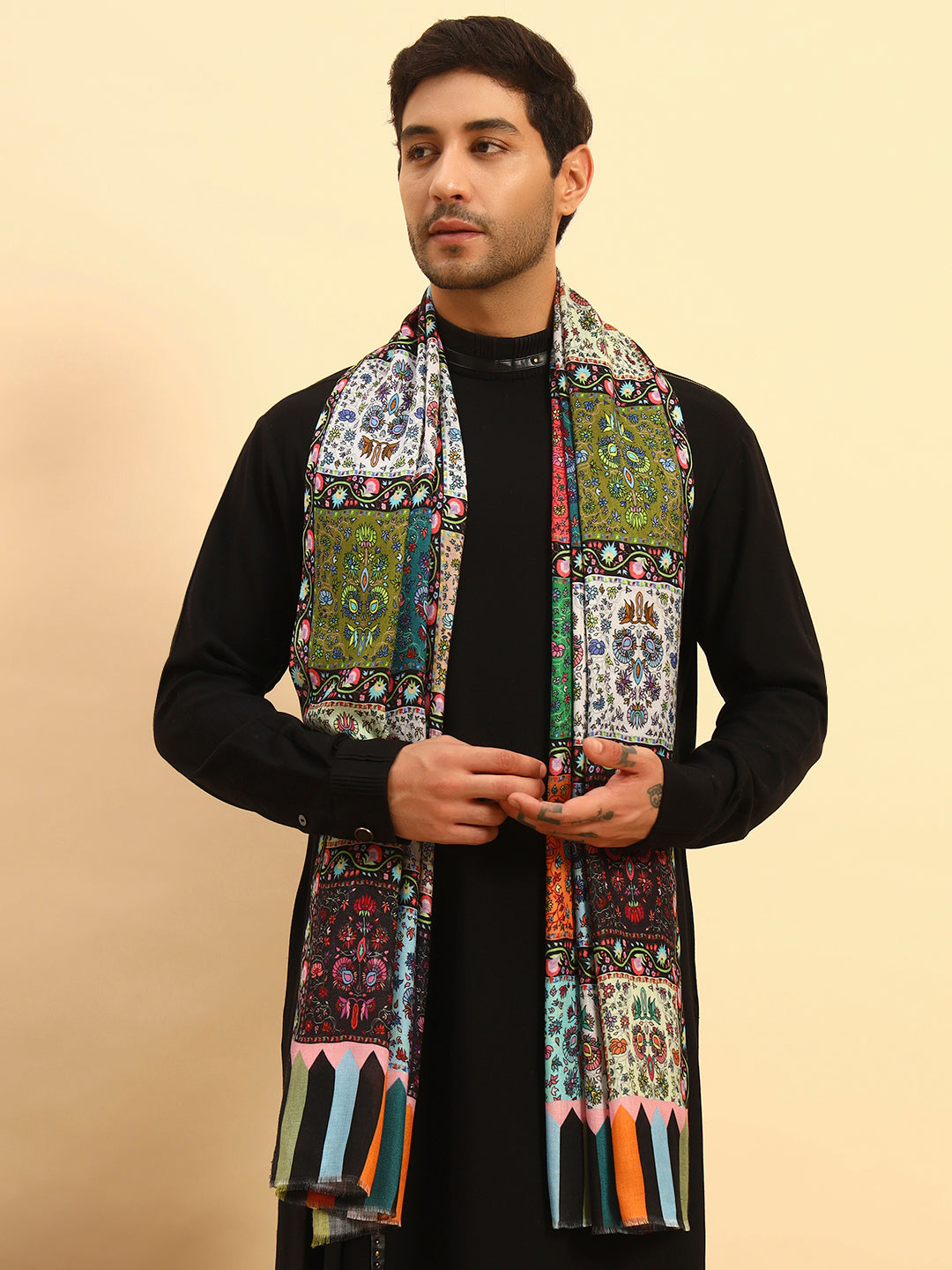 Pashmoda Men Floral Sonata Fine Soft Bamboo Fibre Stole (Size-71x203cm)