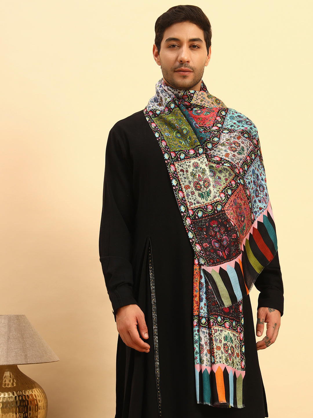 Pashmoda Men Floral Sonata Fine Soft Bamboo Fibre Stole (Size-71x203cm)