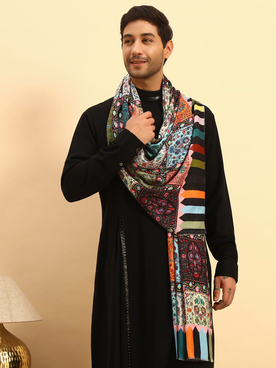 Pashmoda Men Floral Sonata Fine Soft Bamboo Fibre Stole (Size-71x203cm)