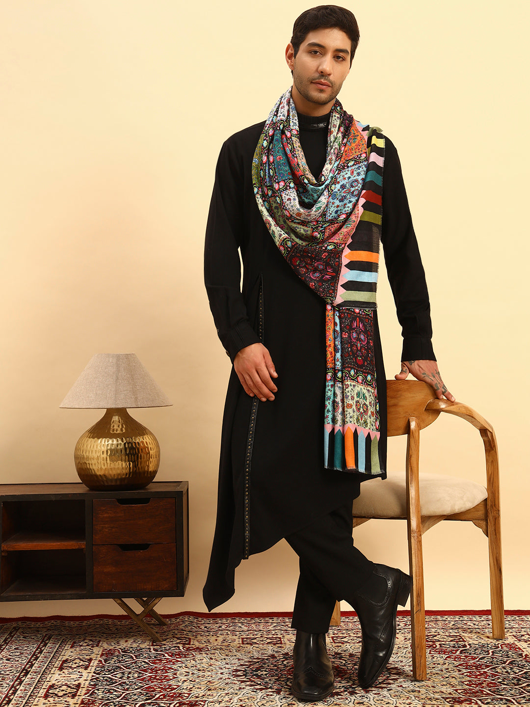 Pashmoda Men Floral Sonata Fine Soft Bamboo Fibre Stole (Size-71x203cm)