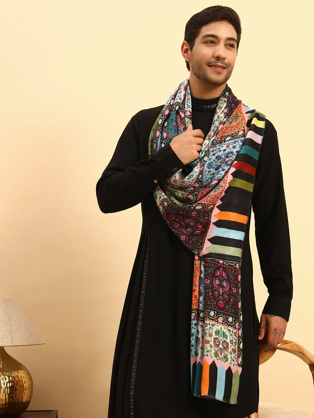 Pashmoda Men Floral Sonata Fine Soft Bamboo Fibre Stole (Size-71x203cm)