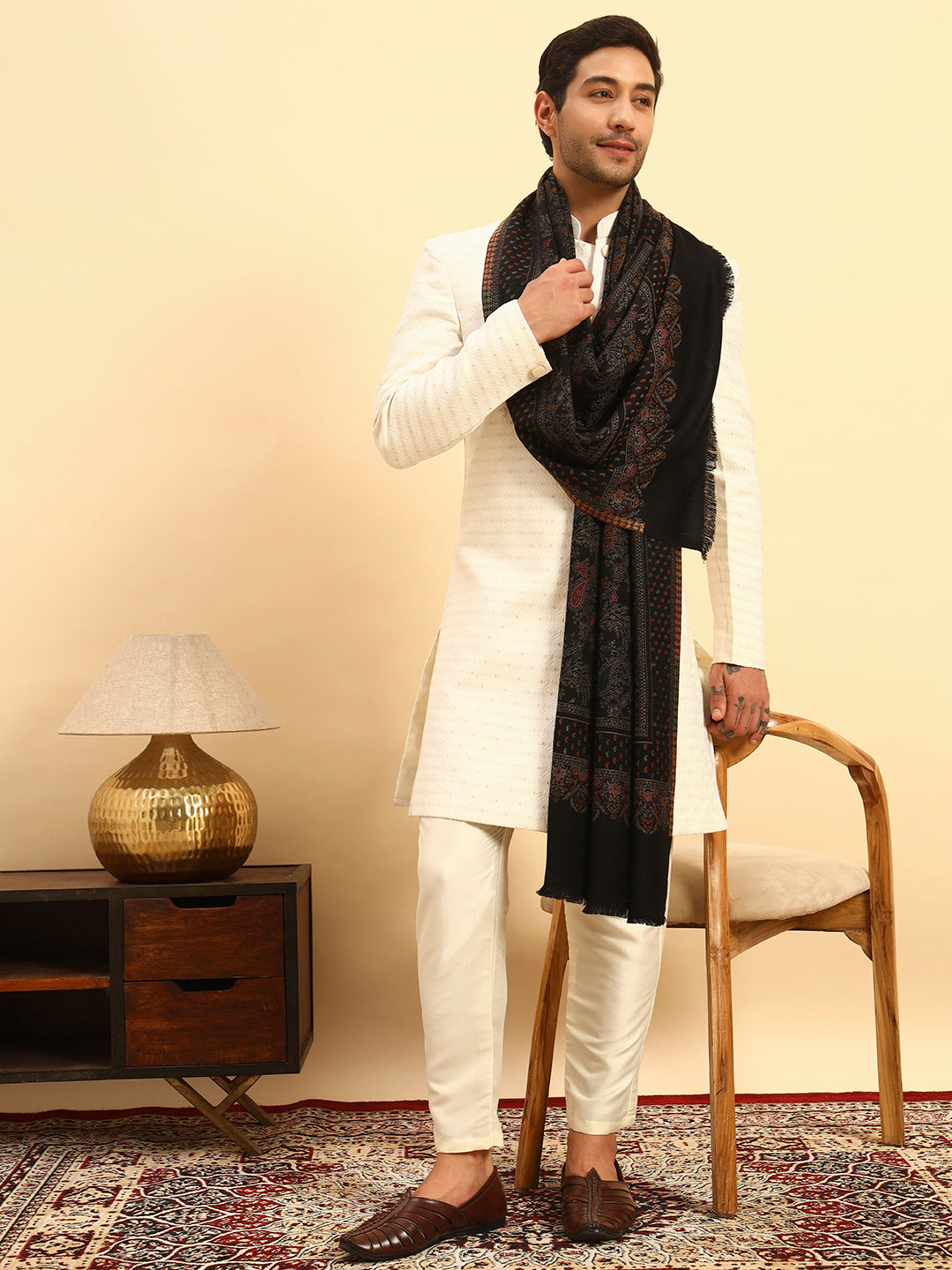 Pashmoda Men Paisley Harmony Kaani Stole (Size : 71X203 CM)