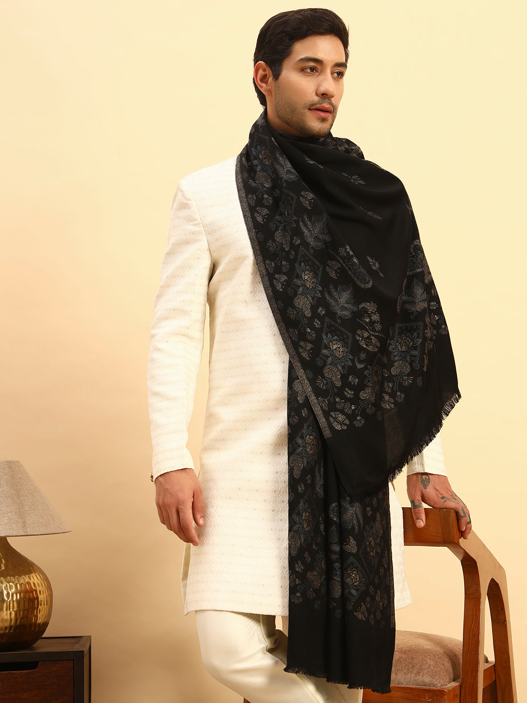 Pashmoda Men Eternal Blooms Kaani  Stole (Size : 71X203 CM)