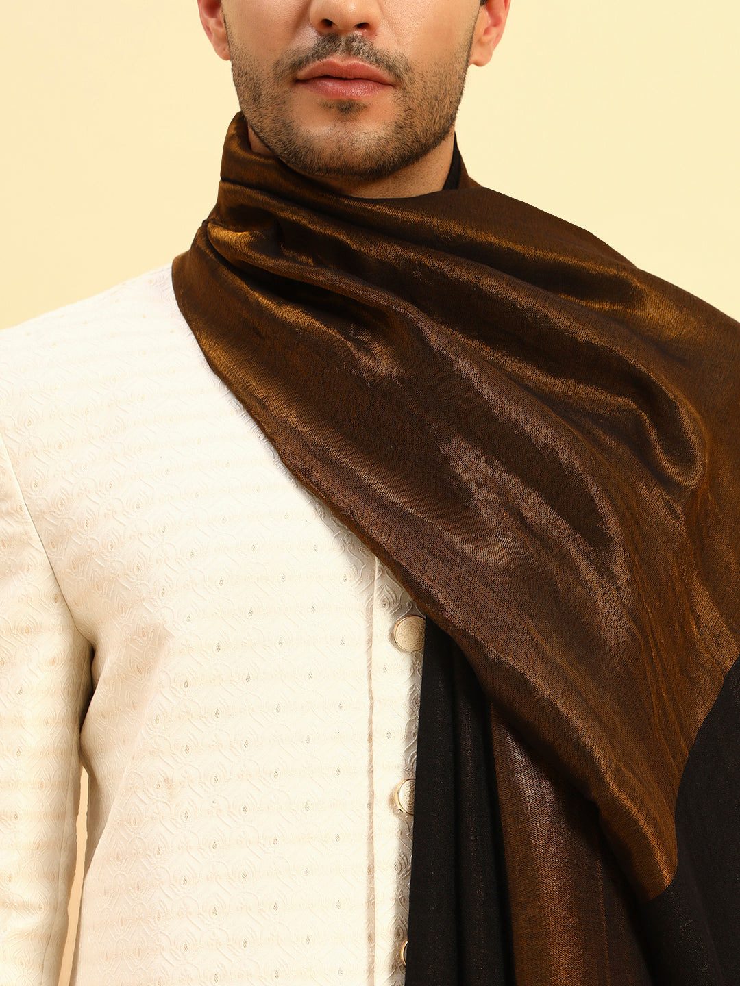 Pashmoda Men Midnight Bronze Reversible Zari Moonlight Fine Wool Stole (Size: 71x203 Cm)