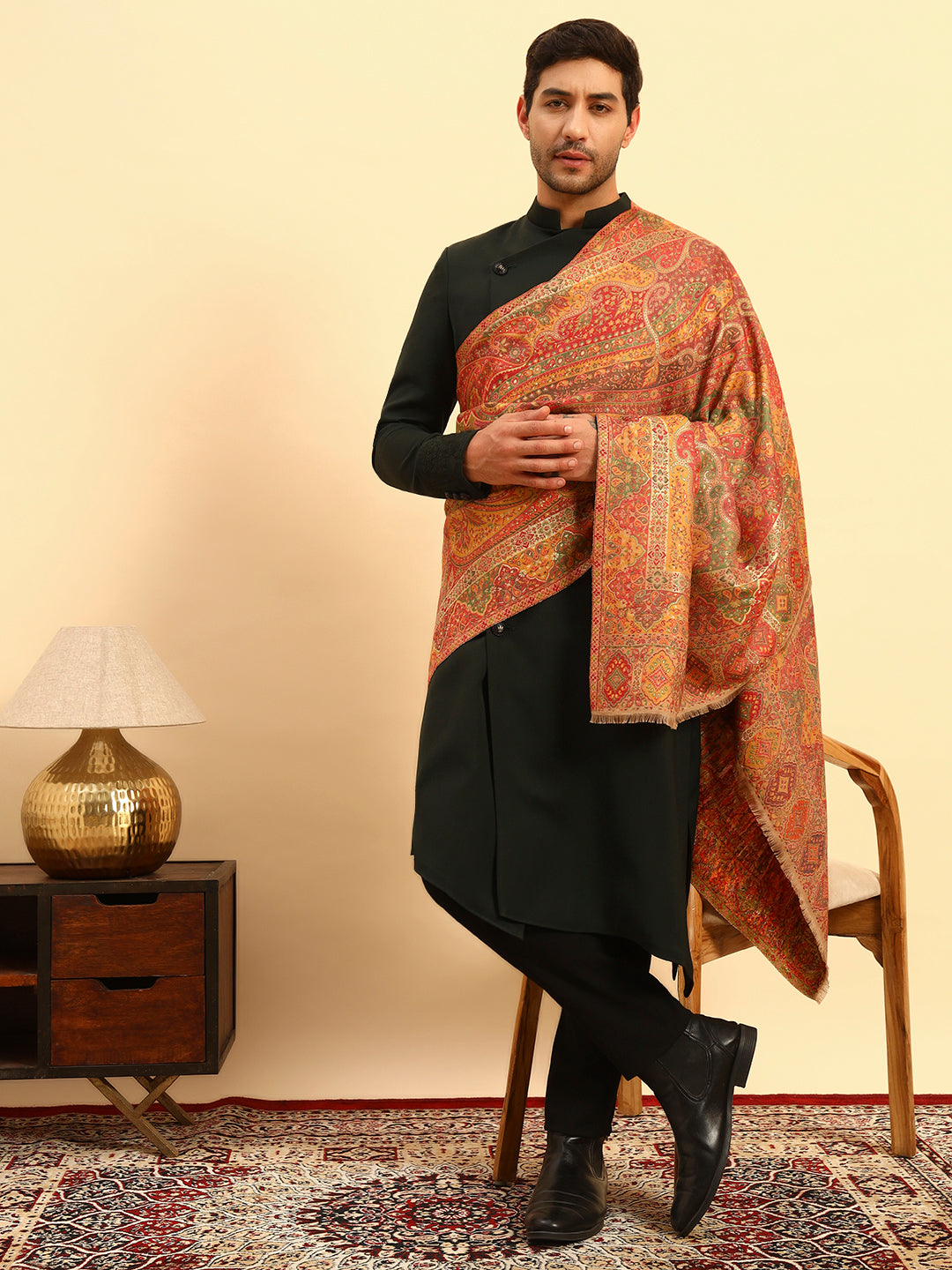 Pashmoda Men Zarveen Zari Kaani Fine Wool Shawl (Size-101x203cm)