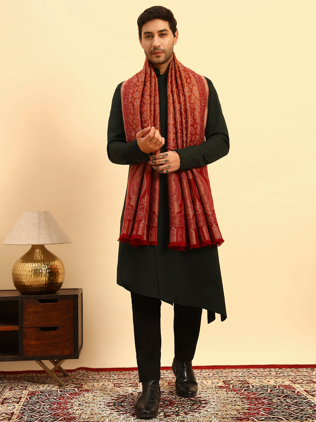 Pashmoda Men Hunar Zari Kaani Fine Wool Shawl (Size-101x203cm)