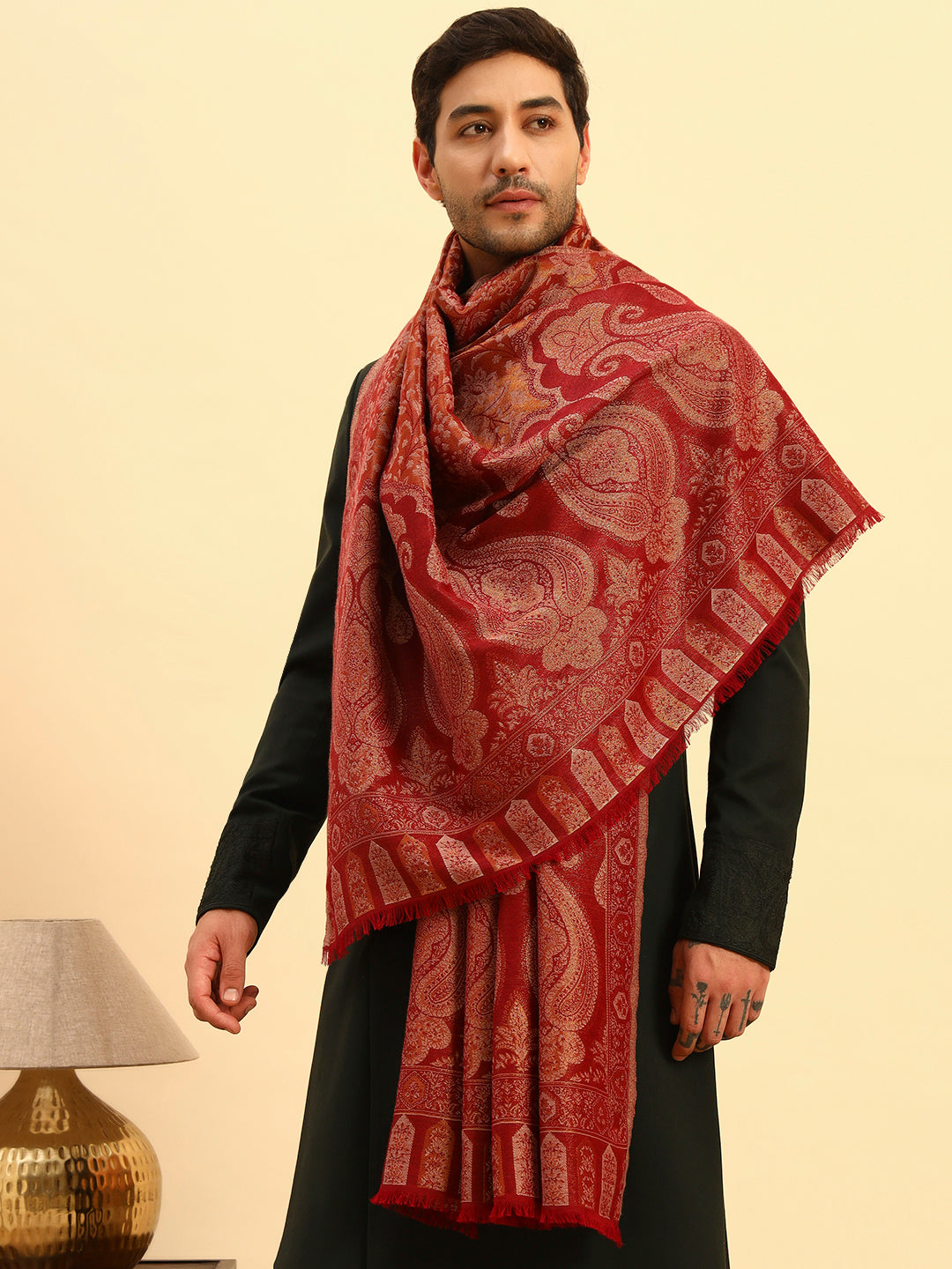Pashmoda Men Hunar Zari Kaani Fine Wool Shawl (Size-101x203cm)