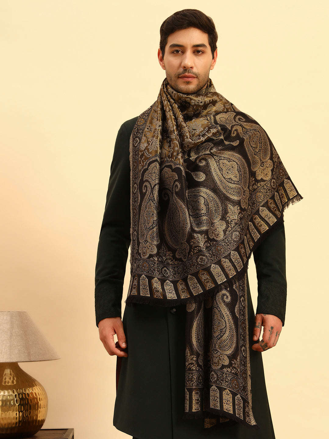 Pashmoda Men Hunar Zari Kaani Fine Wool Shawl (Size-101x203cm)
