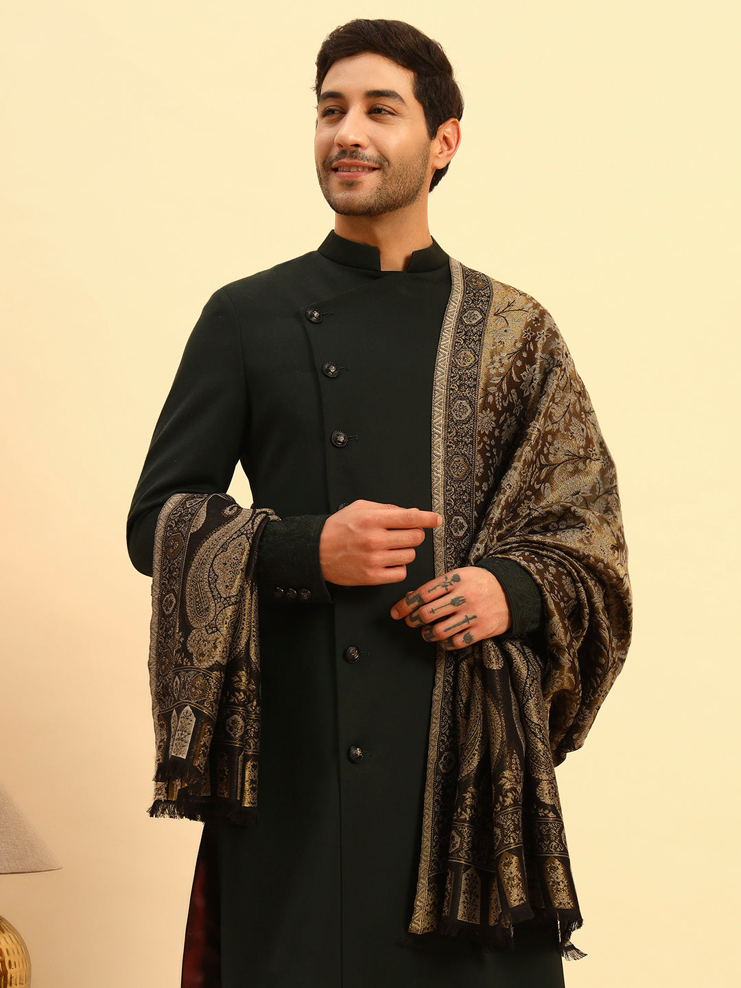 Pashmoda Men Hunar Zari Kaani Fine Wool Shawl (Size-101x203cm)