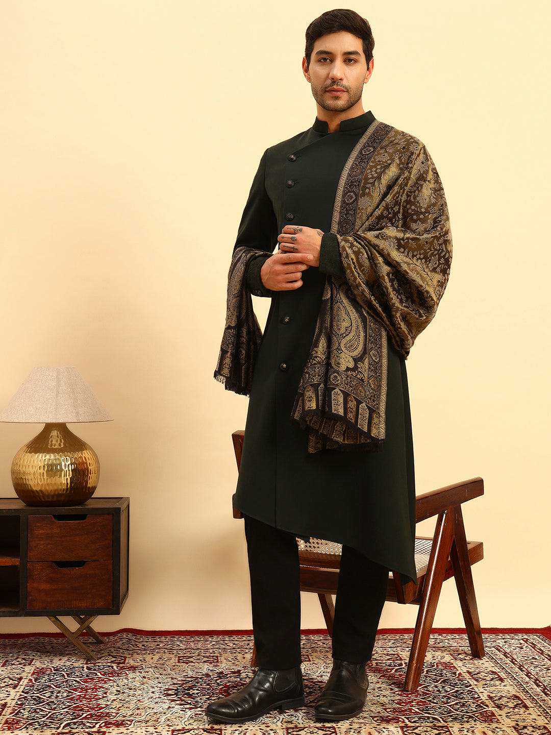 Pashmoda Men Hunar Zari Kaani Fine Wool Shawl (Size-101x203cm)