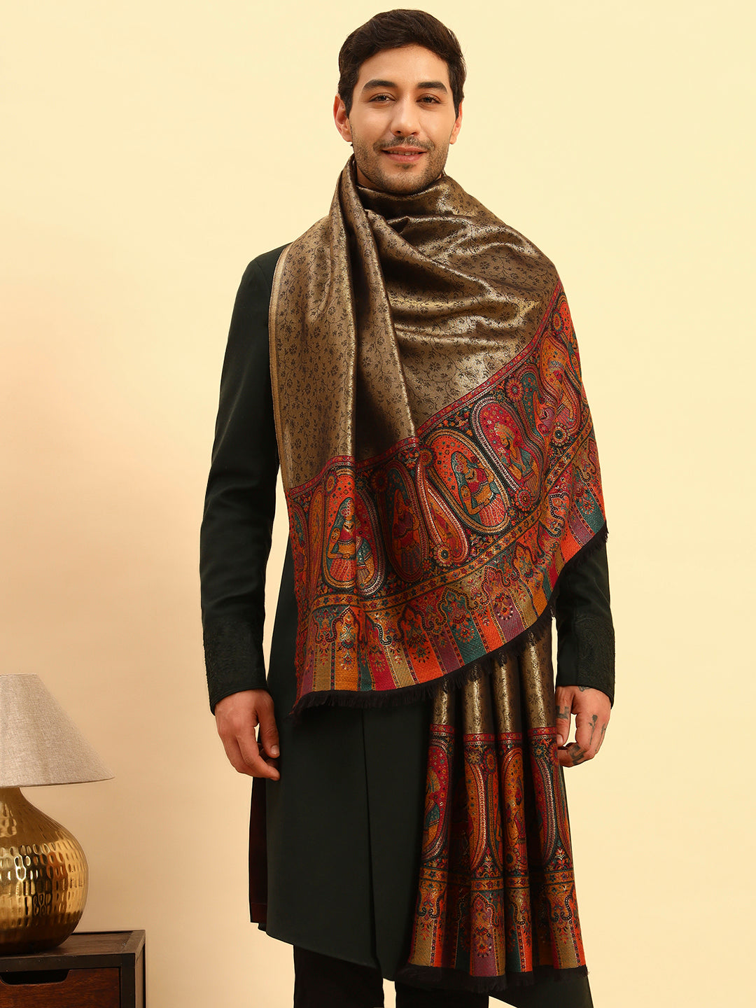 Pashmoda Men Silsila Zari Kaani Fine Wool Shawl (Size: 101X203 CM)