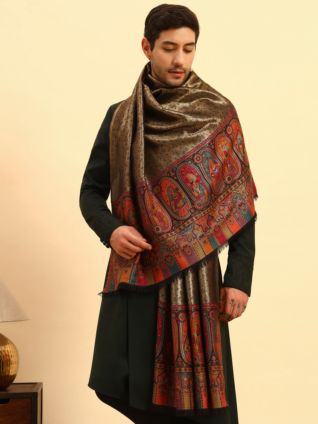 Pashmoda Men Silsila Zari Kaani Fine Wool Shawl (Size: 101X203 CM)